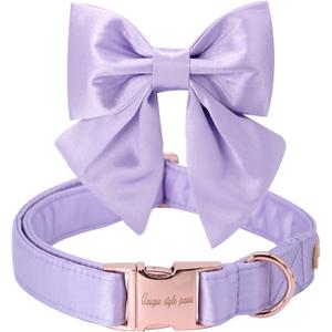 Unique style paws Purple Silk Dog Collar Adjustable Durable Dog Collar with Bow Fashion Bowtie Collar for Medium Dogs (Lavender)