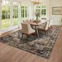 GarveeHome 5x7 Washable Vintage Living Room Area Rug: Vintage Machine Washable Area Rug for Living Room Indoor Large Non-Slip Bedroom Carpet Low Pile Stain Resistant Dining Room Carpet Blue&Brown