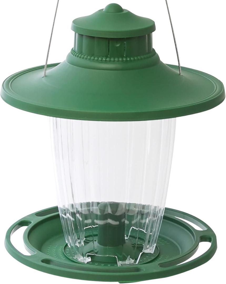 More Birds Large Lantern Bird Feeder, Lantern-Style Wild Bird Feeder, 5 Feeding Ports, 3.8-Pound Seed Capacity, Green