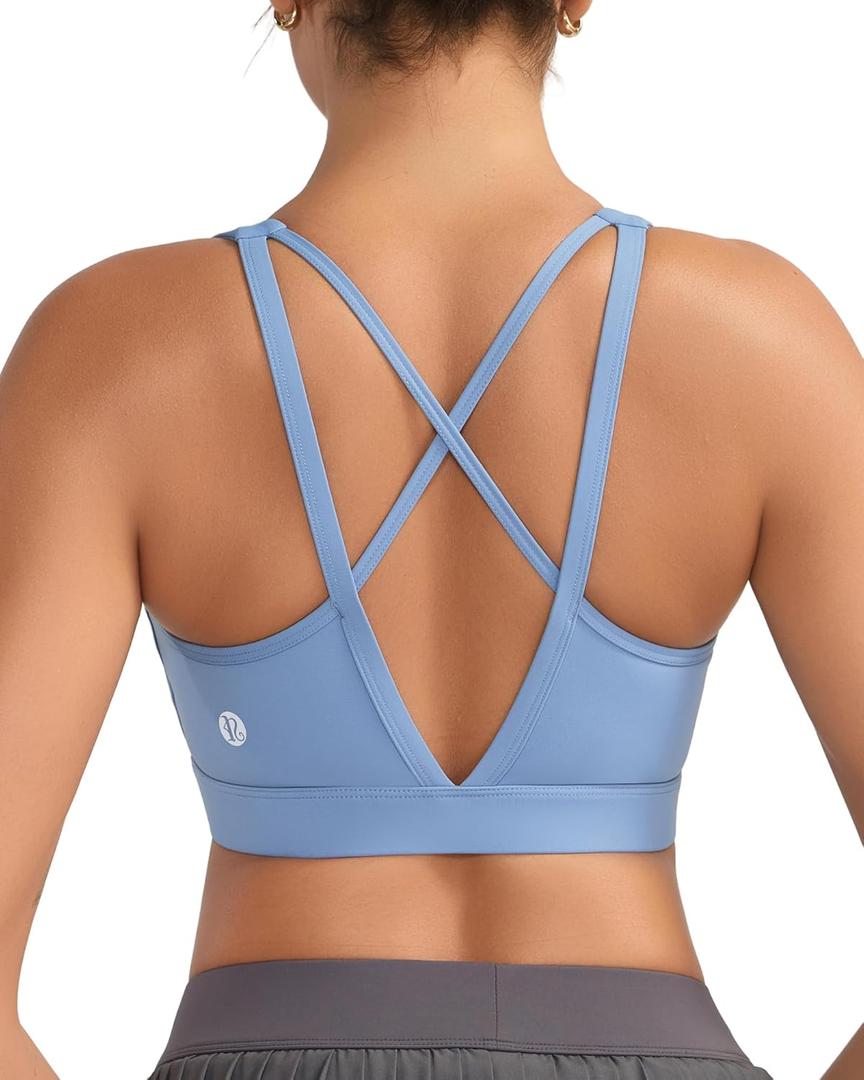 RUNNING GIRL High Impact Sports Bras for Women, High Support Running Sports Bra Molded Cup Strappy Sports Bras (Medium, A-v-ethereal Blue)