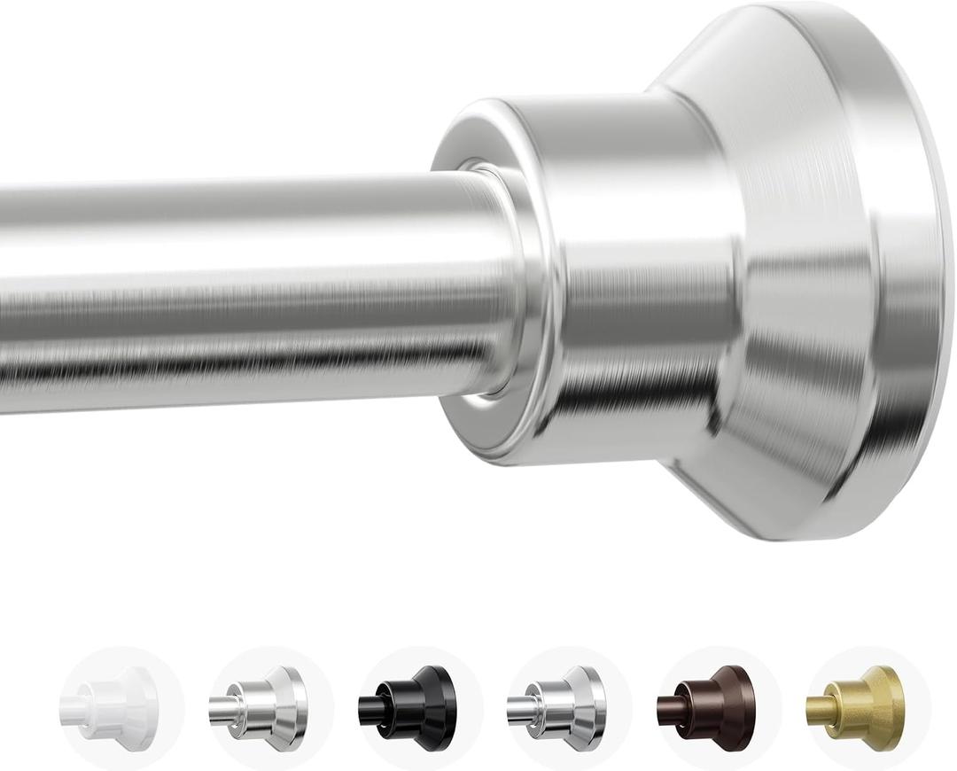 Chrsouly Shower Curtain Rod, 31-76 Inch Adjustable Tension Shower Rod, 1" Diameter Heavy Duty Rust-proof Tension Curtain Rods for Bathroom, Non Slip, No Drill, Nickel