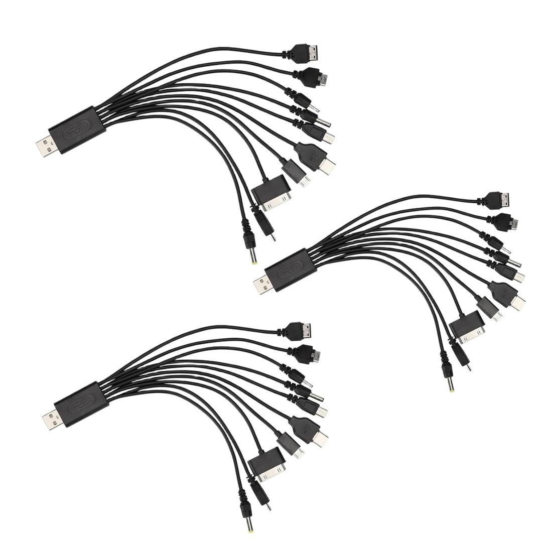 3Pcs Black 10 in 1 Universal USB Cable, Multiple Universal Charging Cable for Cell Phones Bluetooth Earphone Speaker Adapter Cable, 20cm Data Cable Cables and Inter connects USB Cables