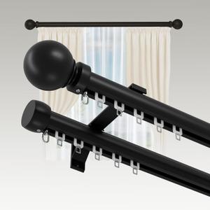 Double Curtain Rods Tracks for Windows, Heavy Duty Slilent Drapery Rod rails with Aluminum Alloy Brackets, Modern Drapery Pole with Finial for Living Room Bedroom Window