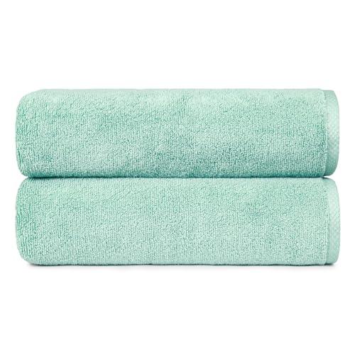 Amazon Basics 2-Pack Quick-Dry Lightweight Moisture Absorbing Bath Towel, 100% Cotton, 54" x 30", Seafoam Green