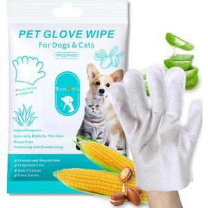 TroisAmis Thick Pet Glove Wipes for Dog & Cat Unscented, Cleaning & Deodorizing Grooming Gloves Wipes, No-Rinse Grooming Wipe for Daily Care and Travel, Ears Face Paws Butt Clean,Hypoallergenic&Gentle