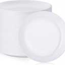 Nervure 100 Pieces Gold Plastic Plates - 10.25 inch Gold Dinner Plates - Heavyweight White and Gold Disposable Plates Ideal for Wedding & Party