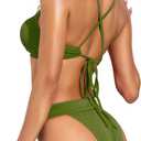 ZAFUL Women's Texture Bikini Sets with Criss Cross Back Two Piece Swimsuit Removeable Pads Swimwear Deep Green Medium (Green)