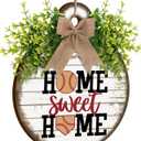 Home Sweet Home Baseball Decor Baseball Wreaths for Front Door Wooden Sport Door Sign with Bow and Leaves Welcome Hanging Hanger for Farmhouse Porch Indoor Outdoor Decorations