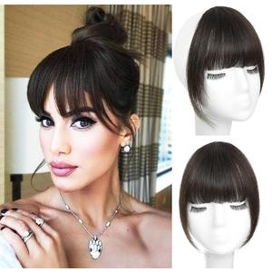ORIGEN Clip in Bangs Real Human Hair Clip on Wispy Bangs Fringe with Temples Hairpieces Fake Front Bangs Extensions for Women Brown Black Color