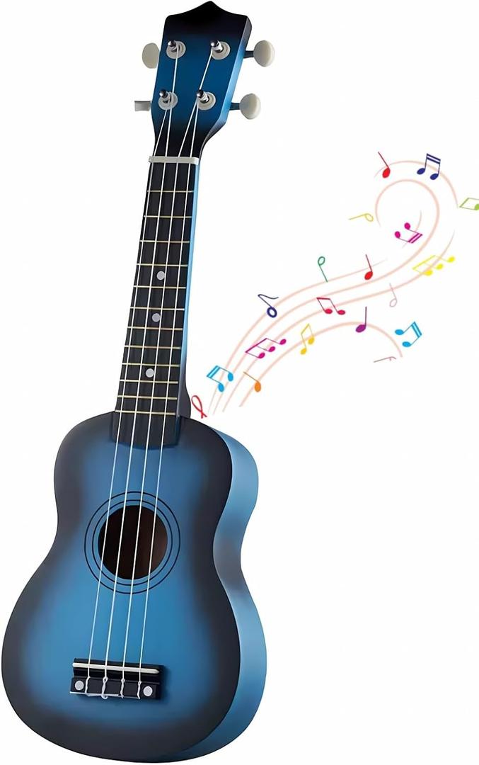 21 Inch 4 String Wooden Acoustic Guitar Ukulele Musical Instruments Perfect for Beginner (Blue)
