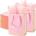 Yeaqee 50 Pack Metallic Gift Bags with Handle and Tissue Paper Gold Foil Thank You Bag for Graduation Wedding Groomsmen Bridal Baby Shower Gifts Holiday Party Favors 9x7x3.15'' (Pink Gold)