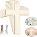 24 Pcs Unfinished Wooden Crosses for Crafts Unpainted Large Blank Wooden Layered Cross for Sunday School Crafts DIY Easter Projects Church Home Wall Decoration with String (5 x 3.62 Inch)