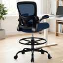 AreShark Drafting Office Chair - Ergonomic Tall Office Chair with Adjustable Footrest Ring - Counter Height Adjustable Rolling Standing Desk Chair with Lumbar Support and Flip-up Armrests for Home (Navy)