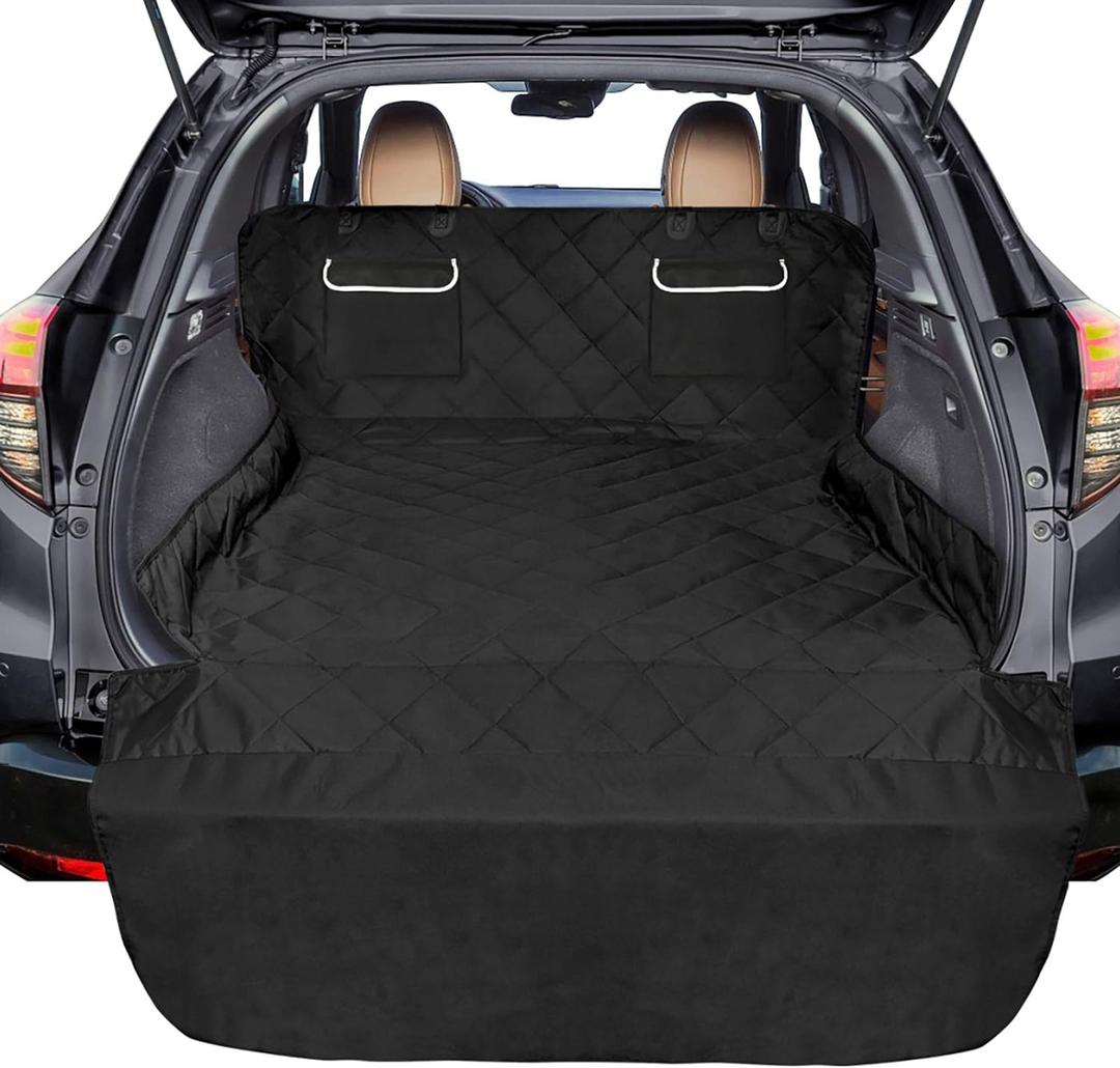 F-color SUV Cargo Liner for Dogs, Waterproof Pet Cargo Cover Dog Seat Cover Mat for SUVs Sedans Vans with 2 Large Pockets, Non-Slip, Large Size Universal Fit, Black (Large: 55'' x 91'')