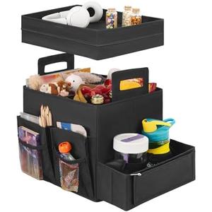StorageWorks Trunk Organizer for Car, Car Organizer with Lid, Seat Back Storage, Medium, Black, 1-Pack