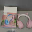 esonstyle Kids Headphones Cat Ear  Bluetooth 5.4 OverEar Noise Cancelling Headphones with Microphone LED Lights Up 85dB Safe Volume Limit Wireless or 3.5mm Wired USB C for Travel iPad Tablet (Pink)