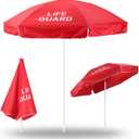 Dansydaisy 1 Pcs Red Lifeguard Beach Umbrella for Sand, 6.6ft Tilt Large Portable Sand Anchor Beach Umbrella UV Protection Adjustable Pole Outdoor Sunshade for Pool Patio