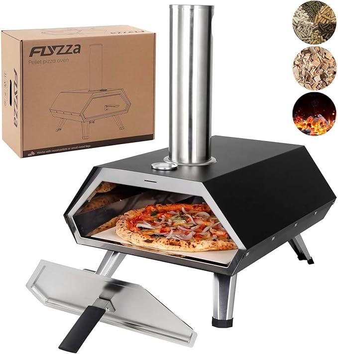 SKY FISH Cyber Outdoor Pizza Oven 12 inch pizzaPortable Stainless Steel wood pellet fired Backyard Pizza Oven Automatically 360 Degree Roating Pizza stone,Portable stonebaked Pizza Maker (Black, A)