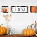 Yousoontic 3 Pcs Hello Fall Sign Wooden Pumpkin Happy Harvest Block Signs Fall Table Centerpiece Decorations Thanksgiving Desk Shelf Decor for Home Office Holiday Wall Mantle Farmhouse House Decor