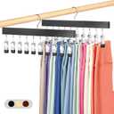 Legging Organizer for Closet 2 Pack, Pants Hangers with Clips Holds 20 Leggings, Multi Hangers Space Saving Storage Bedroom Organization for Jeans, Yoga Pants, Skirts & More, 360 Swivel Hook, Black