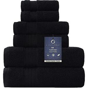 COZYART Black Bathroom Towel Sets 6Pcs 650 GSM 100% Cotton Bath Towel Set for Bathroom Super Absorbent Durable Luxury Set with 2 Bath Towels, 2 Hand Towels, 2 Washclothes