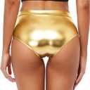 Kepblom Metallic High Waisted Booty Shorts Women's Shiny Cheeky Dance Festival Rave Bottoms (X-Large, Gold)