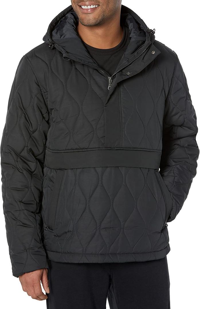 Amazon Essentials Men's Anorak Hooded Quarter-Zip Puffer Coat (XX-Large, Black)
