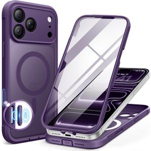 BERFY for iPhone 17 Pro Max Case, Compatible with MagSafe, Built-in Glass Screen Protector, Camera Protection, Shockproof Full Body Phone case 6.9", Translucent Dark Violet