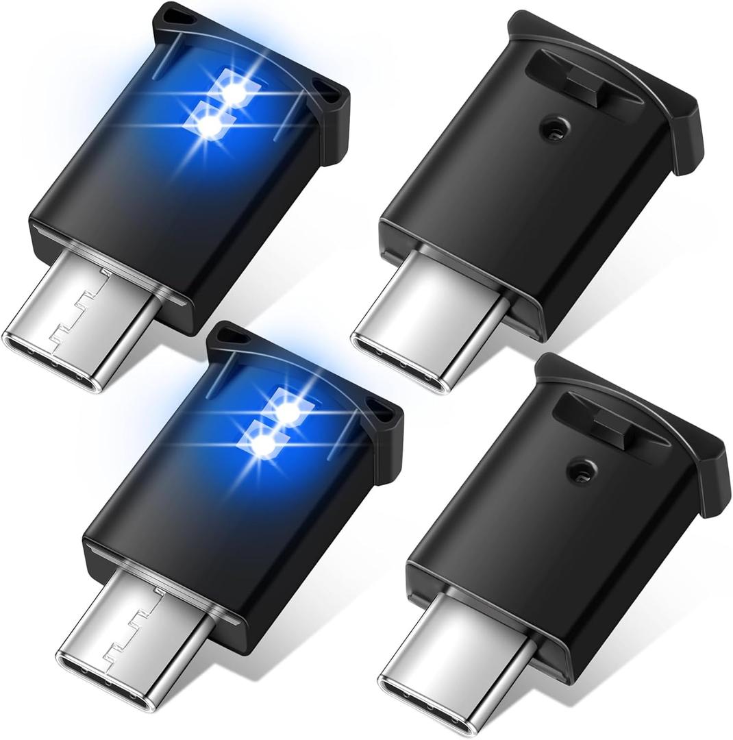 Frienda 4 Pieces Mini USB LED Light, Car LED Interior Lighting 5v Smart USB Atmosphere Light, Laptop Keyboard Office Decoration Night Lamp, Adjustable Brightness, 8 Colors (Type C)