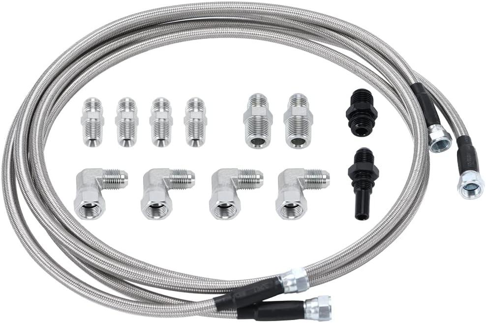 6AN 70" Transmission Fluid Oil Cooler Hose Line kit for GM Chevy Transmission 4L80E TH350 TH400 4L60E 700R4 200-4R TR6060 Ford AOD 4R100 4R70W and C5 Stainless Steel Braided PTFE Hose