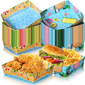 Ziliny 36 Pcs Summer Pool Beach Party Supplies 5 lb Beach Ball Large Paper Serving Snack Trays for Summer Hawaii Tropical Party Swimming Pool Favors
