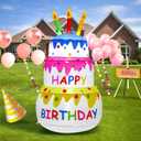 4FT Birthday Cake Party Outdoor Inflatable Decoration, Inflatable Decoration with LED Lights, Suitable for Gardens, Patios, and Lawns.