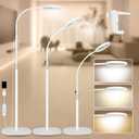 HITTI 10X Magnifying Glass with Light and Clamp, Hands Free Magnifying Floor Lamp with Flexible Gooseneck, 3 Color Stepless Dimmable LED Lighted Magnifier Light Stand for Esthetician Craft Close Works (White)