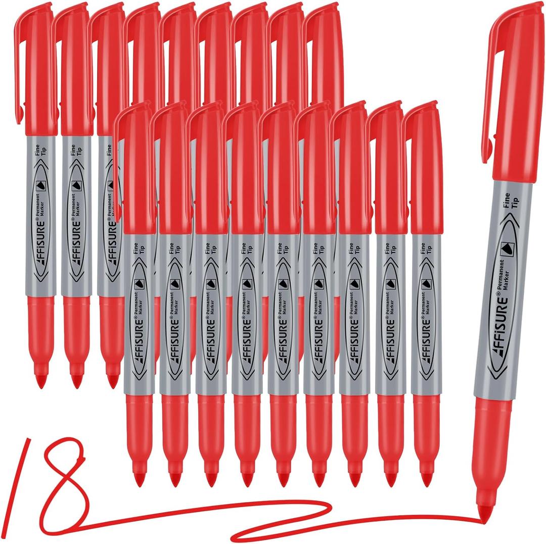 Red Permanent Marker, Fine Point Markers Quick Drying, Fade Resistant, No Smear, Waterproof, Smudge-Proof, Classroom Home Office Supplies, on Paper, Glass, Plastic, Metal, Wood, 18 Pack