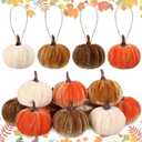 12 Pcs Thanksgiving Pumpkin Hanging Ornament 2 Inches Velvet Thanksgiving Fall Tree Decorations Fabric Small Tree Decorations for Farmhouse Harvest Autumn Home Party Decor(Neutral) (Classic Colors)