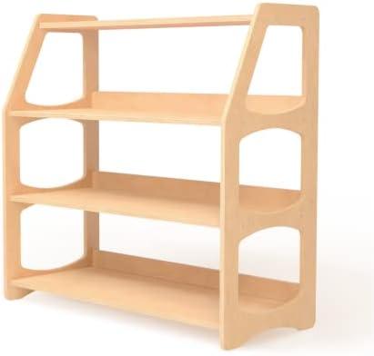 WOOD&ROOM Montessori Corner Shelf - 3 Tier Wooden Kids Bookshelf for Toddlers, Book Storage for Classroom, Toy Shelf Organizer, Small Bookshelf for Kids Room, Nursery Montessori Furniture