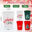 Ainibar 24 Pack Christmas Party Cups - 16oz Red, Green & White Stadium Cups with 24 Paper Straws, Festive Designs for Holiday Celebrations