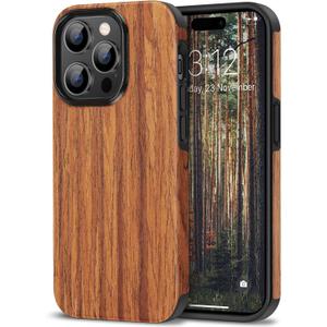 TENDLIN Compatible with iPhone 14 Pro Max Case Wood Grain Outside Design TPU Hybrid Case (Red Sandalwood)