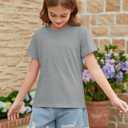 ZDC Girls Short Sleeve Shirts Crewneck T Shirts Kids Summer Tops Basic Tees 5-14 Years (Gray)