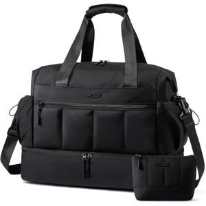 LOVEVOOK Travel Duffel Bag, Weekender Bags for Women, Large Overnight Bags with Shoe Compartment, 47L Carry on Gym Hospital Bag with Wet Pocket, 2 Pcs (Black)