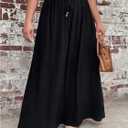 Verdusa Women's Plus Size Drawstring Waist Maxi Skirt A Line Flowy Skirts Basic Casual Outfits (XXL)