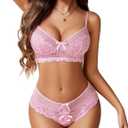 Avidlove Lingerie Set for Women Lace Bra and Panty Sets 2 Piece Lace Babydoll Outfits S-XXL (Medium, Pink)