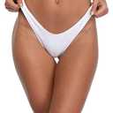 RELLECIGA Women's White High Cut Thong Bikini Bottom, Size: Small