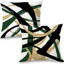 Black Gold Green Pillow Covers, Abstract Black and Gold Pillow Covers 18x18 Set of 2, Modern Boho Decorative Throw Pillows Cover for Couch Bed Living Room