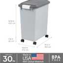 IRIS USA Dog Food Storage Container with Wheels, Airtight Lid, 2-Cup Scoop, Up to 30 Pounds Pet Food Storage, Built in Scoop Storage in Lid, Versatile Pet Food Bin, Portable, BPA Free, Gray/Dark Gray