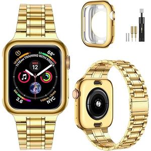 MioHHR Solid Stainless Steel Band Compatible with Apple Watch 42mm (Series 11 10), Metal Strap with Soft TPU Case for iWatch Series 11/10 42mm Women and Men, Gold