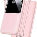 CFIAI Portable Charger Power Bank - 20000mAh Fast Charging Portable Battery Pack with Built in USB-C(22.5W) and iOS(20W) Output Cables Compatible with iPhone Android Samsung Phone etc (1 Pack, Pink)