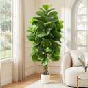 Artificial Fiddle Leaf Fig Tree 5FT, Large Fake Tree in White Pot, Artificial Plants Indoor with Pebble, Realistic Green Lush Faux Fig Trees Lyrata Plants for Home Office Room Porch Decor
