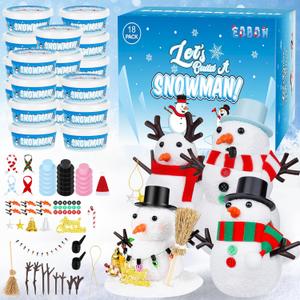 18 Pack Build a Snowman Kit, Snowman Kit DIY Winter Decorations Indoor, Christmas Snowman Crafts for Kids Bulk, Creative Kids Air Dry Clay Modeling Crafts Kit for Christmas Gifts Favor Supplies
