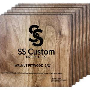 Walnut Plywood Sheets for Crafts 1/8 inch, 3mm Plywood Sheet for Laser Cutting, Wood Burning, Architectural Models, Drawing - 6 Pack Walnut Wood Sheets 12 x 12 inch (SS Custom Products)